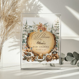 Winter Wonderland Wasserfarbene Tiere Begrüßungsze Poster