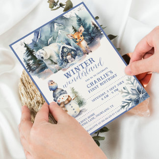 Winter Wonderland Watercolor Kindergeburtstag Einladung