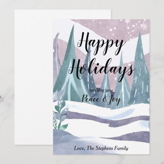 Winter Wonderland Watercolor Salutation Carte de v (Devant / Derrière)