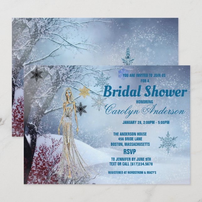 Winter Wonderland Wedding Brautparty Einladung (Vorne/Hinten)