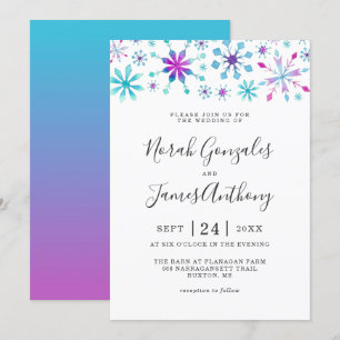 Winter Wonderland Wedding Colorful Snowfalkes Einladung