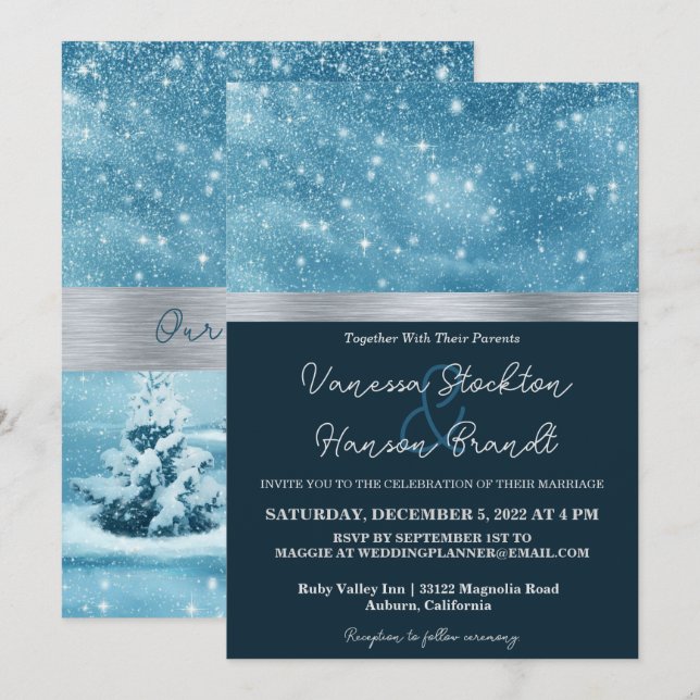 Winter Wonderland Wedding Einladung (Vorne/Hinten)