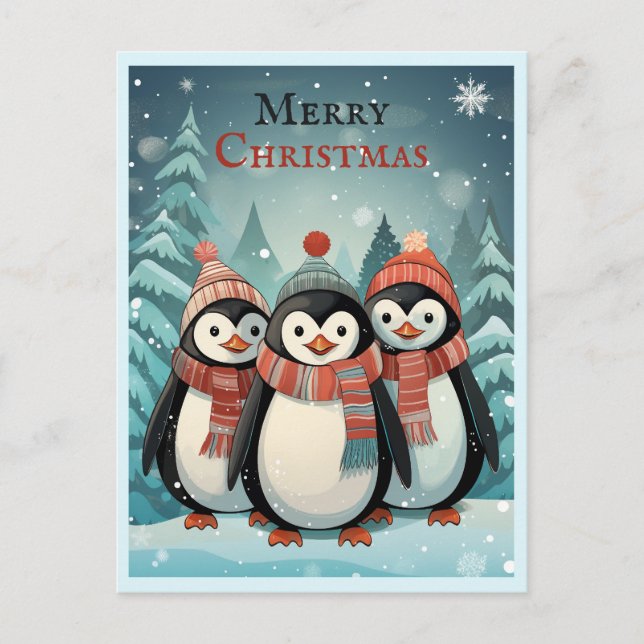 Winter Wonderland Weihnachtspenguins Grüße Postkarte (Vorderseite)