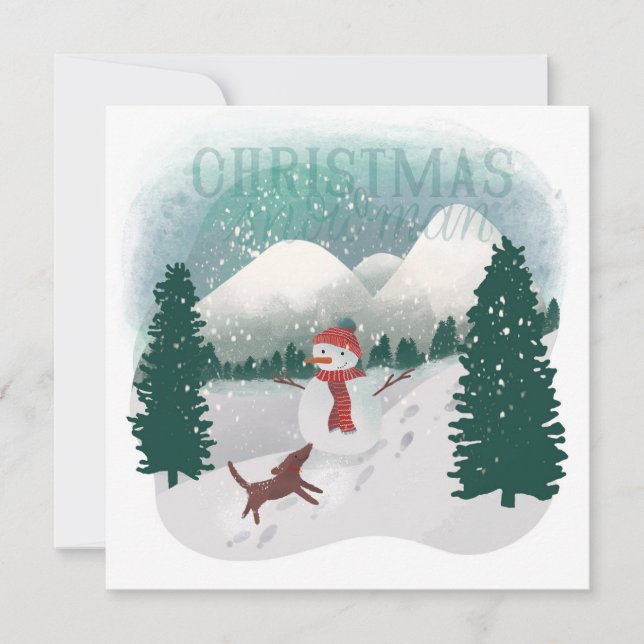 Winter Wonderland - Weihnachtsschneemann Feiertagskarte (Vorderseite)
