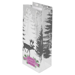 Winter Wonderland Wine Gift Bag - Magenta Geschenktüte Für Weinflaschen