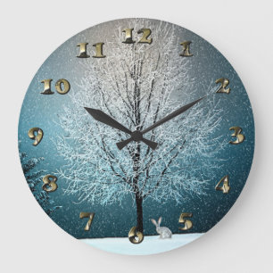 Winter Wonderland with Rabbit Große Wanduhr