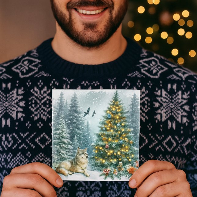 Winter Wonderland Wolf Weihnachten (Digital watercolor  Christmas cards for men. Personalize Greeting on the backside )