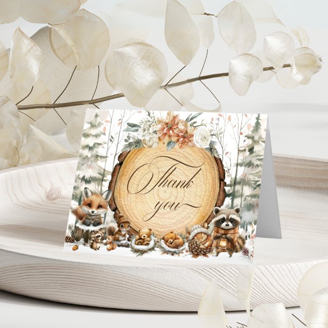 Winter Wonderland Woodland Animals Kinderdusche Dankeskarte (Von Creator hochgeladen)