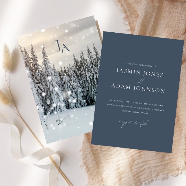 Winter Wonderland Woodland Snow Script Hochzeit Einladung (Winter Wonderland Woodland Snow Script Wedding Invitation)