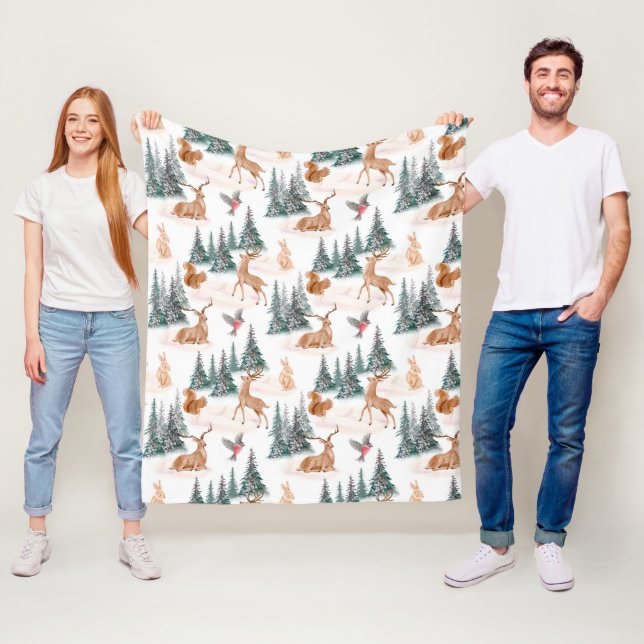 Winter Wonderland Woodland Weihnachtstiere Fleecedecke (Beispiel)