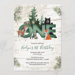 Winter Woodland 1er anniversaire Fête Invitation