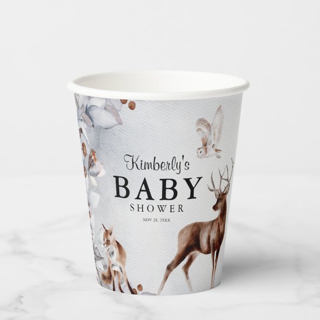 Winter Woodland Animals Aquarell Kinderdusche Pappbecher (Vorderseite)