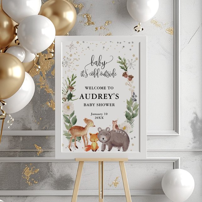 Winter Woodland Animals Baby ist kalt, willkommen Poster (Von Creator hochgeladen)