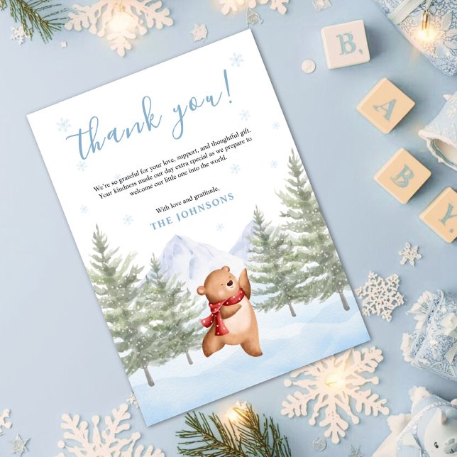 Winter Woodland Animals Baby Shower  Dankeskarte (Von Creator hochgeladen)