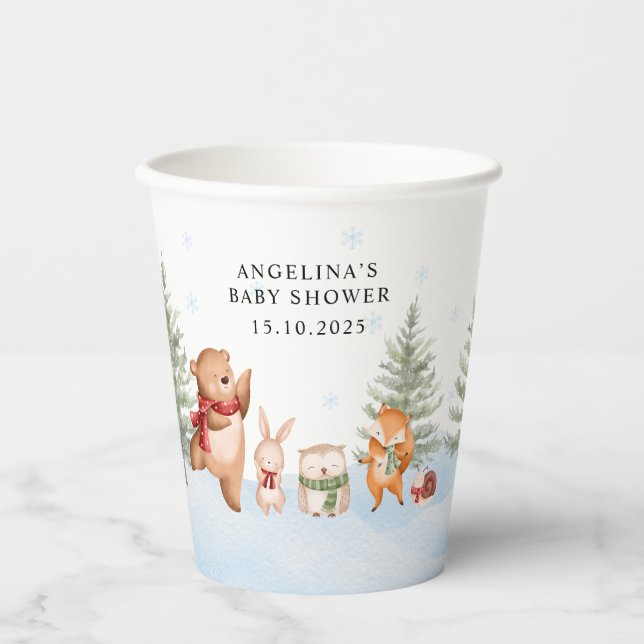 Winter Woodland Animals Baby Shower Pappbecher (Vorderseite)