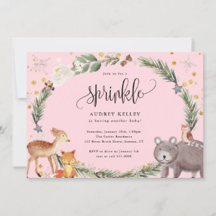Winter Woodland Animals Baby Sprinkle Dusche Rosa Einladung