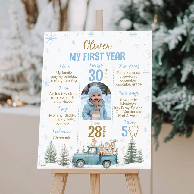 Winter Woodland Animals Birthday Milestone Photo Poster (Von Creator hochgeladen)