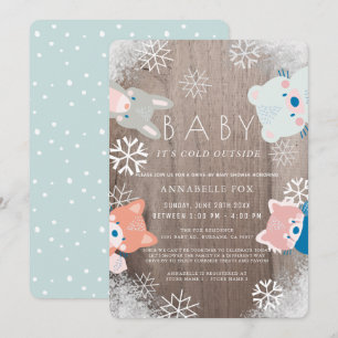 Winter Woodland Animals Blue Drive by Baby Shower Einladung