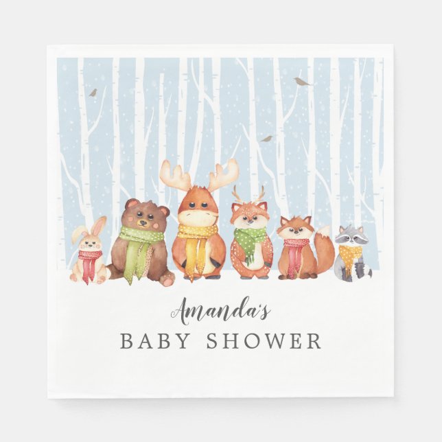 Winter Woodland Animals Boys Duschpapier Napkins Serviette (Vorderseite)