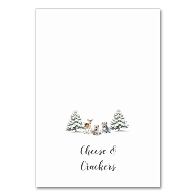 Winter Woodland Animals Dusche Buffet Food Labels Tischnummer (Vorderseite)