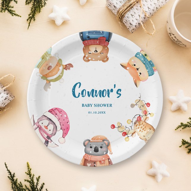 Winter Woodland Animals Elegantes Baby Shower Part Pappteller (Winter Woodland Animals Elegant Baby Shower Party Paper Plates)