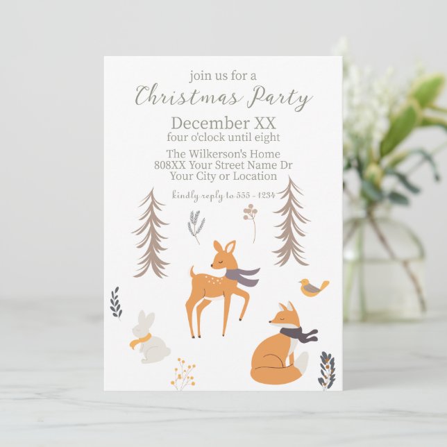Winter Woodland Animals Folk Art Weihnachten Einladung (Stehend Vorderseite)