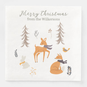Winter Woodland Animals Folk Art Weihnachten Serviette