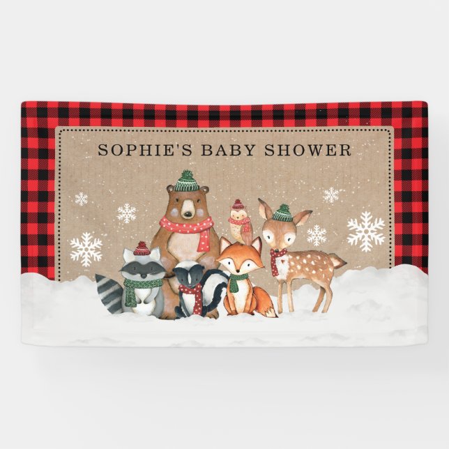 Winter Woodland Animals Kinderdusche Begrüßungs-Pa Banner (Horizontal)