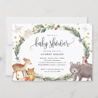 Winter Woodland Animals Kinderdusche Einladung