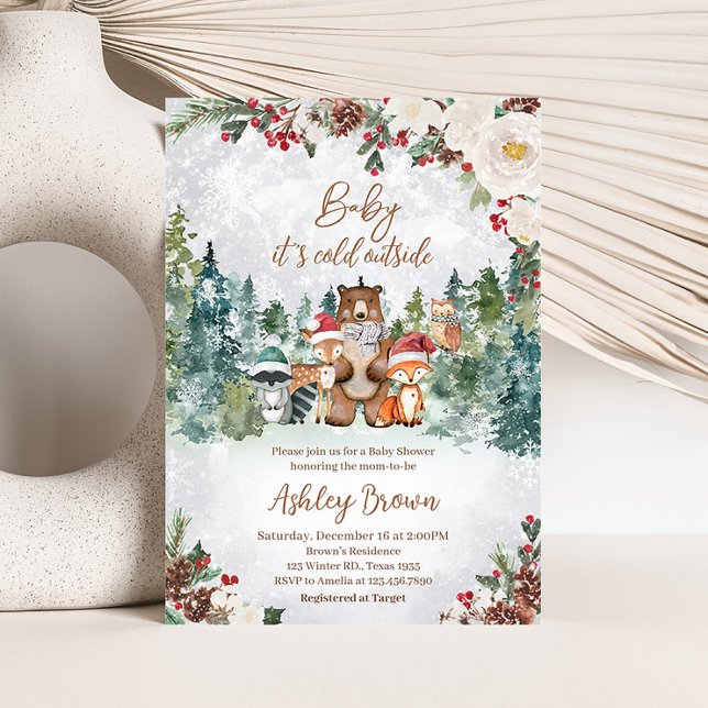 Winter Woodland Animals Kinderdusche Einladung (Woodland Winter Baby Shower Invitation)