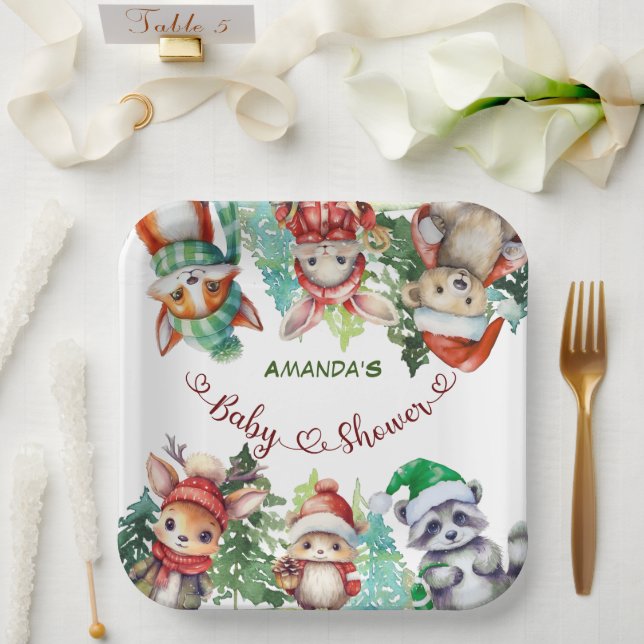 Winter Woodland Animals Kinderdusche Pappteller (Hochzeit)