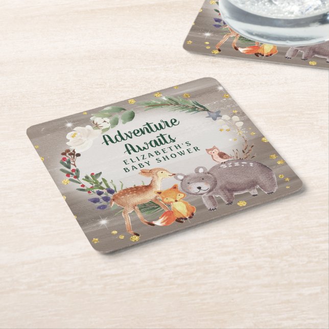 Winter Woodland Animals Kinderdusche Rechteckiger Pappuntersetzer (angewinkelt)