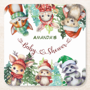Winter Woodland Animals Kinderdusche Rechteckiger Pappuntersetzer