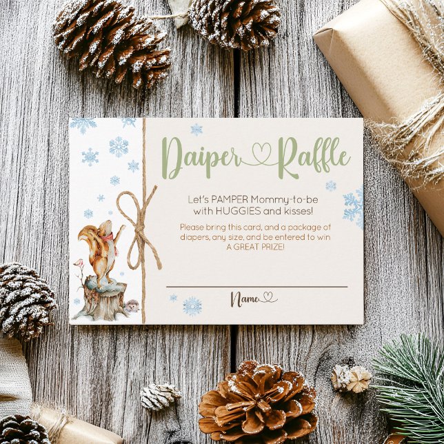 Winter Woodland Animals Kinderdusche Windelwanne R Begleitkarte (Cute winter woodland forest animals squirrel tree hedgehog baby shower diaper raffle enclosure card)