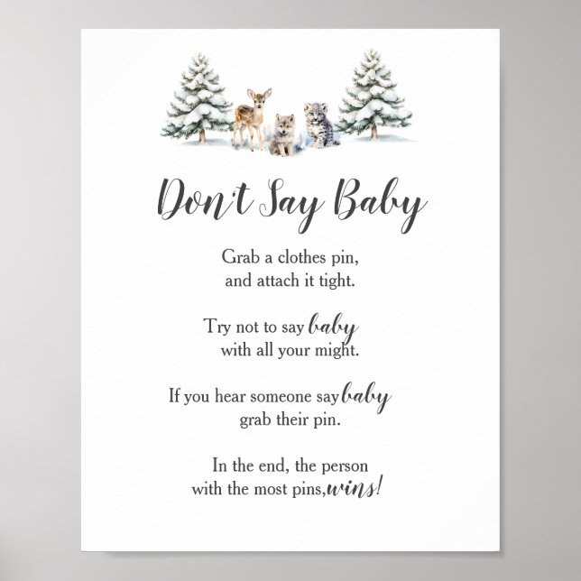 Winter Woodland Animals Shower Say Baby Game nicht Poster (Vorne)