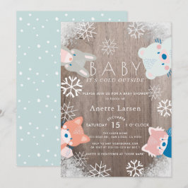 Winter Woodland Animals Snowflake Blue Baby Dusche Einladung