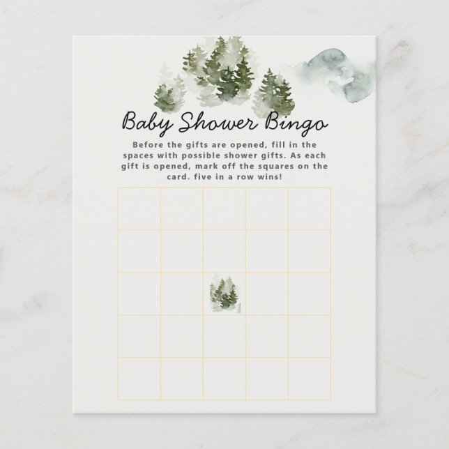 Winter Woodland Baby Dusche Bingo Spiel (Vorderseite)
