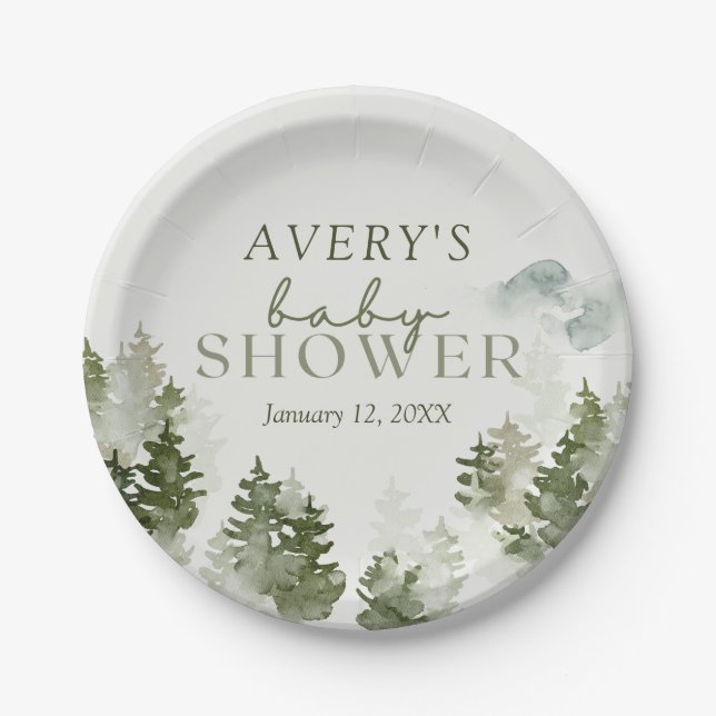 Winter Woodland Baby Dusche Pappteller (Vorderseite)
