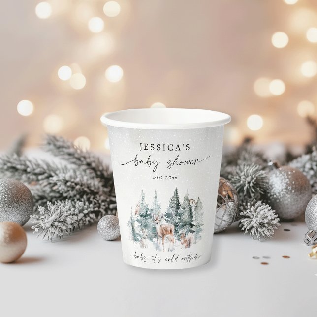 Winter Woodland Baby Es ist kalte Außendusche Pappbecher (Von Creator hochgeladen)