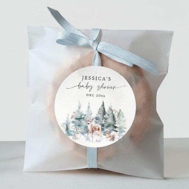 Winter Woodland Baby Es ist kalte Außendusche Runder Aufkleber (Von Creator hochgeladen)