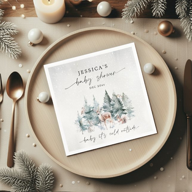 Winter Woodland Baby Es ist kalte Außendusche Serviette (Von Creator hochgeladen)