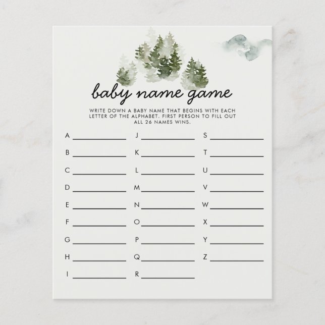 Winter Woodland Baby Name Dusche Spiel (Vorderseite)