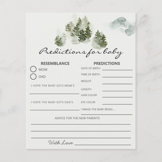 Winter Woodland Baby Predictions Card (Vorderseite)