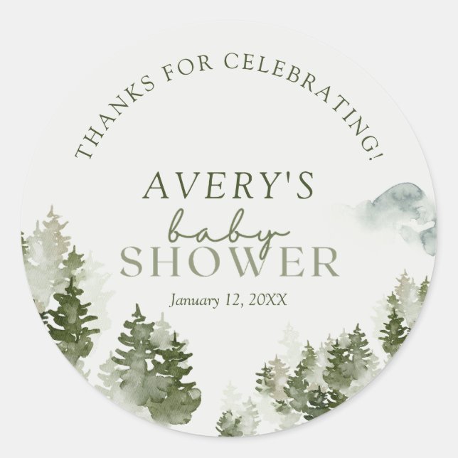 Winter Woodland Baby Shower Classic Round Sticker (Vorderseite)