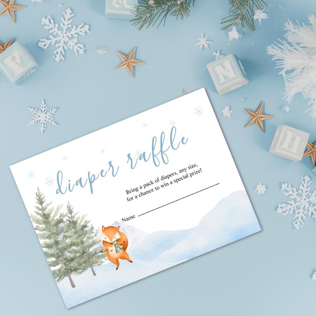 Winter Woodland Baby Shower Diaper Raffle Ticket Begleitkarte (Von Creator hochgeladen)