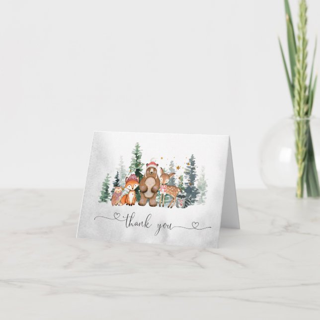 Winter Woodland Babydusche Danke Karte (Vorderseite)