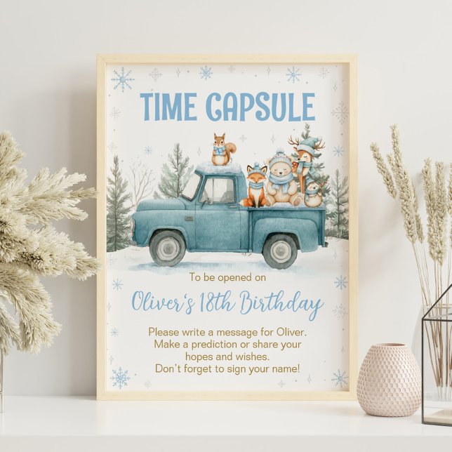Winter Woodland Birthday Time Capsule Sign Poster (Von Creator hochgeladen)