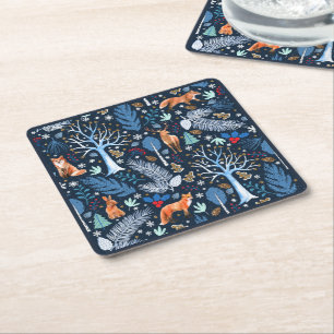 Winter Woodland Blue/Gold ID785 Rechteckiger Pappuntersetzer