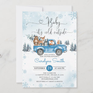 Winter Woodland Blue Truck Baby Dusche Einladung