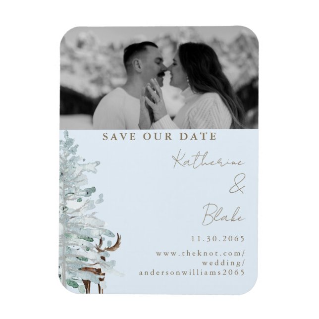 Winter Woodland Blue Wedding Foto Rettete unser Da Magnet (Vertikal)